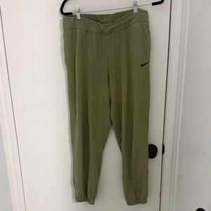 Nike Olive-Style Green Drawstring Joggers with Black Swoosh